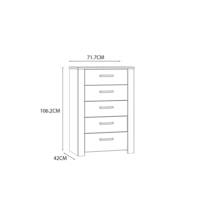 Bohol 5 Drawer Narrow Chest in Riviera Oak/Navy