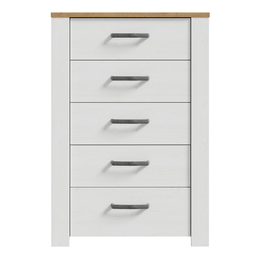 Bohol 5 Drawer Narrow Chest in Riviera Oak/White