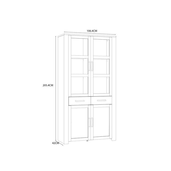 Bohol Display Cabinet 4 Door 2 Drawer in Oak/White inc LED Lighting