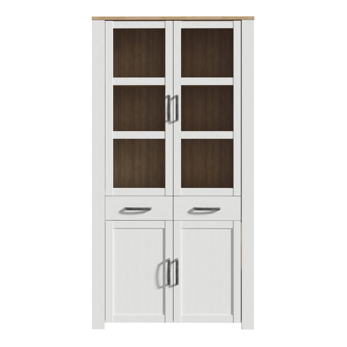 Bohol Display Cabinet 4 Door 2 Drawer in Oak/White inc LED Lighting
