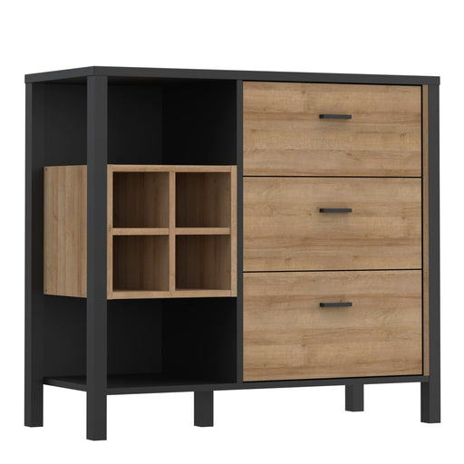High Rock 3 Drawer Display Chest in Matt Black/Riviera Oak
