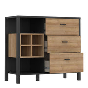 High Rock 3 Drawer Display Chest in Matt Black/Riviera Oak