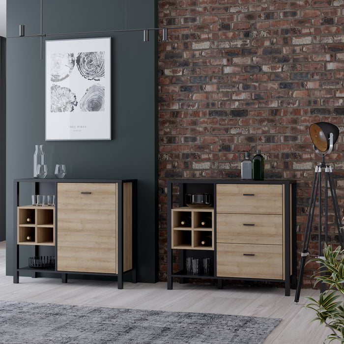 High Rock 3 Drawer Display Chest in Matt Black/Riviera Oak