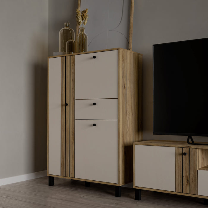 Grafton 3 Door 1 Drawer Cabinet In Cream and Oak