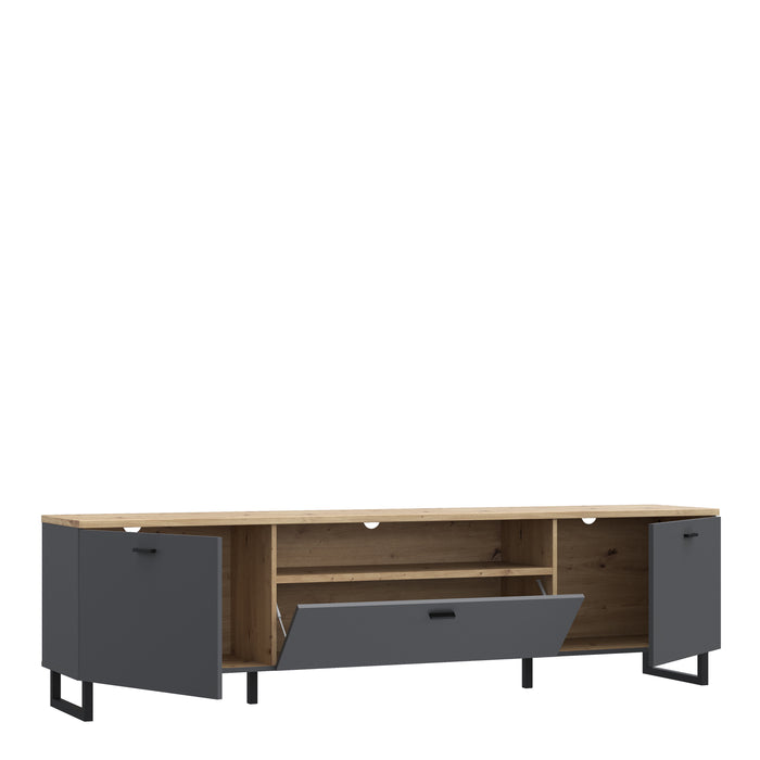 Klara TV Unit with 2 Drawers 1 Flip Door in Grey and Oak inc LED Lighting