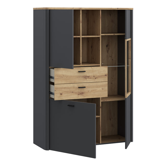 Klara Display Cabinet with 2 Door 2 Drawers and 1 Glass Door in Grey and Oak