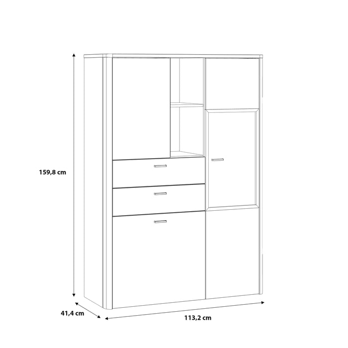 Klara Display Cabinet with 2 Door 2 Drawers and 1 Glass Door in Grey and Oak