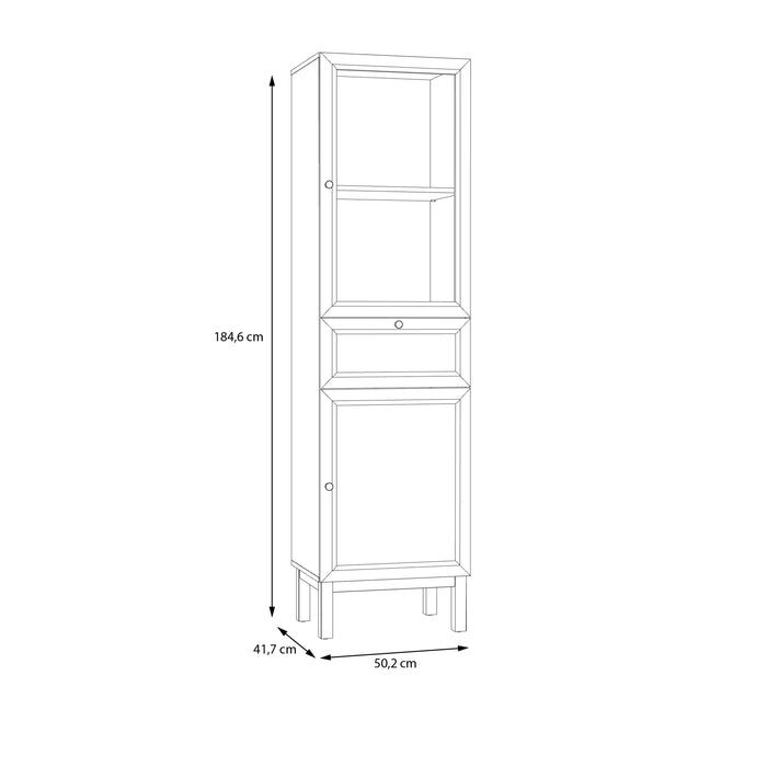 Wensley Display Cabinet with 1 Door 1 Drawer and  1 Glass Door in Light Grey and Oak inc LED Lighting