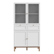 Wensley Display Cabinet with 2 Doors 2 Drawers and 2 Glass Doors in Light Grey and Oak