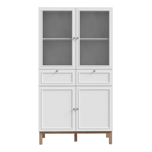Wensley Display Cabinet with 2 Doors 2 Drawers and 2 Glass Doors in Light Grey and Oak