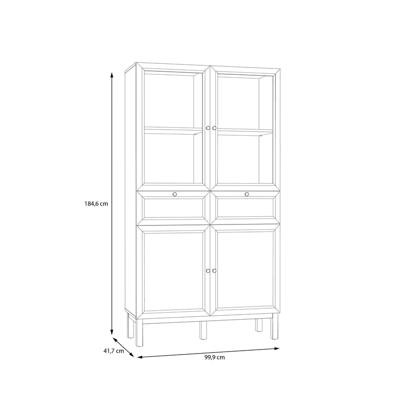 Wensley Display Cabinet with 2 Doors 2 Drawers and 2 Glass Doors in Light Grey and Oak