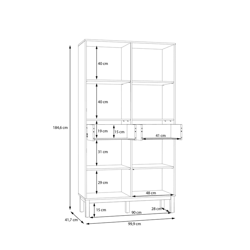 Wensley Display Cabinet with 2 Doors 2 Drawers and 2 Glass Doors in Light Grey and Oak