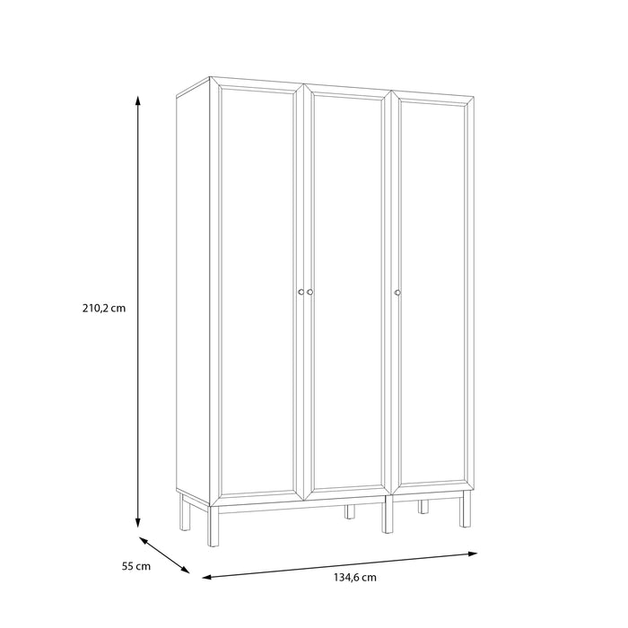 Wensley 3 Door Wardrobe in Light Grey and Oak