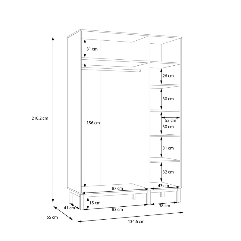 Wensley 3 Door Wardrobe in Light Grey and Oak