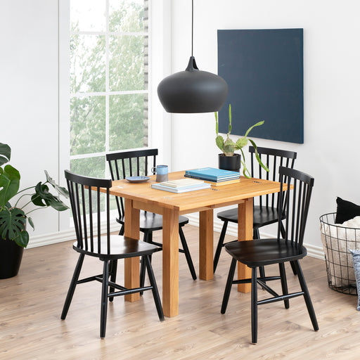 Kenley Extending Dining Table in Oak 45-90cm Included 4 Riano Dining Chairs in Black