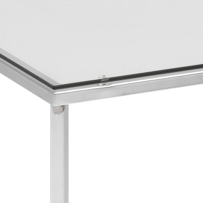 Cross Square Metal Side Table with Glass Top