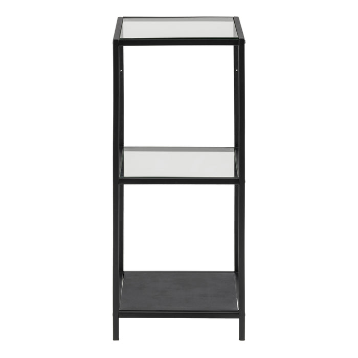 Seaford Narrow Black Metal Bookcase with 2 Glass Shelves