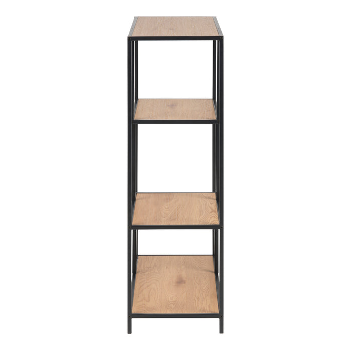 Seaford Black Metal Asymmetrical Bookcase with 3 Oak Shelves
