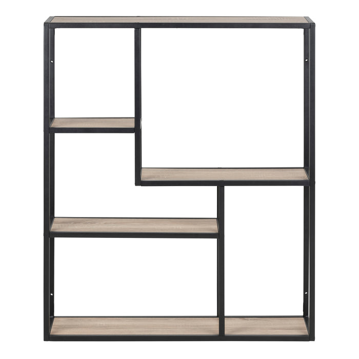 Seaford Black Metal Wall Shelf with 3 Additional Sonoma Oak Shelves