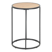 Seaford Black Metal Small Round Side Table with Oak Top