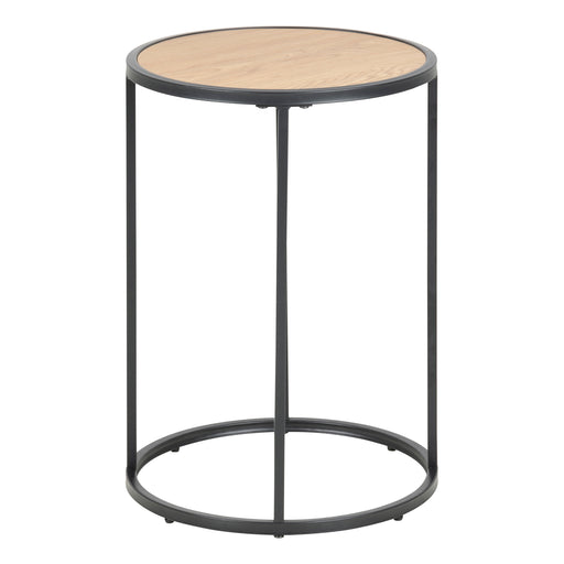 Seaford Black Metal Small Round Side Table with Oak Top