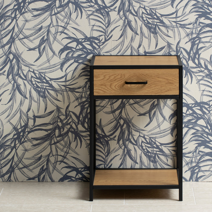 Seaford Bedside Table with 1 Drawer in Black & Oak