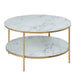 Alisma Round Coffee Table with White Crystal Clear Marble Glass Top & Gold Legs