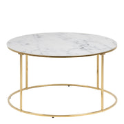 Bolton -A1 Round Coffee Table with White Crystal Clear Marble Glass Top & Gold Base
