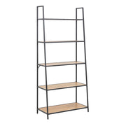 Seaford Black Metal Ladder Bookcase with 5 Oak Shelves