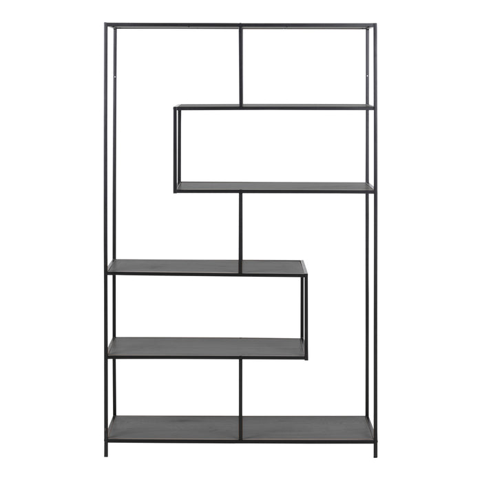 Seaford Black Metal Large Asymmetrical Bookcase with 5 Black Shelves 