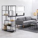 Seaford Black Metal Large Asymmetrical Bookcase with 5 Black Shelves 