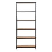 Seaford Tall Black Metal Bookcase with 5 Shelves in Oak