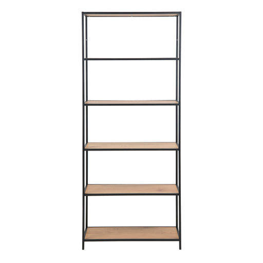 Seaford Tall Black Metal Bookcase with 5 Shelves in Oak