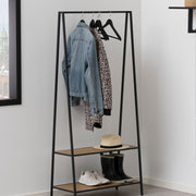 Seaford Black Metal Clothes Rack with 2 Oak Shelves