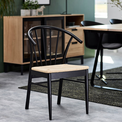 Montreux Round Extending Dining Table in Black 115-154 cm Included 6 Cassandra Dining Chair with Armrest in Black