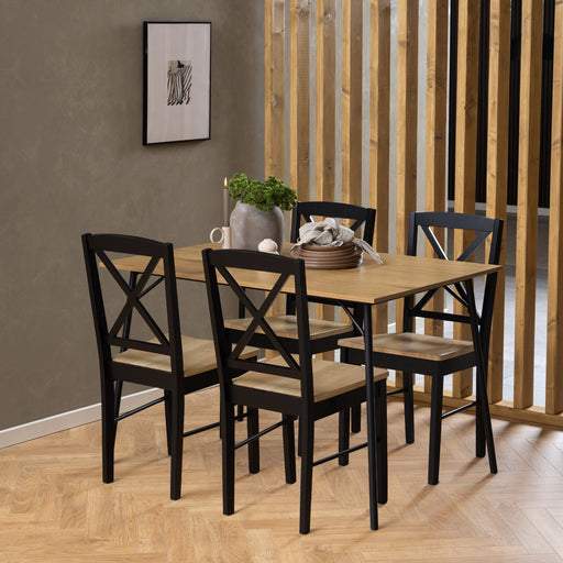 Peru Dining Table in Black and Oak Included 4 Elvira Dining Chair in Black and Oak