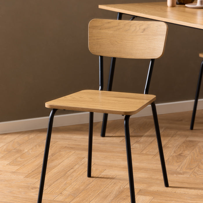 Peru Dining Table in Black and Oak Included 4 Peru Dining Chair in Steel and Oak