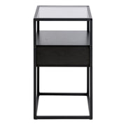 Randolf Bedside Table in Black with Smoked Glass