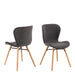 Townsville Round Dining Table in White and Oak Included 4 Batilda Dining Chairs with Grey Fabric and Oak