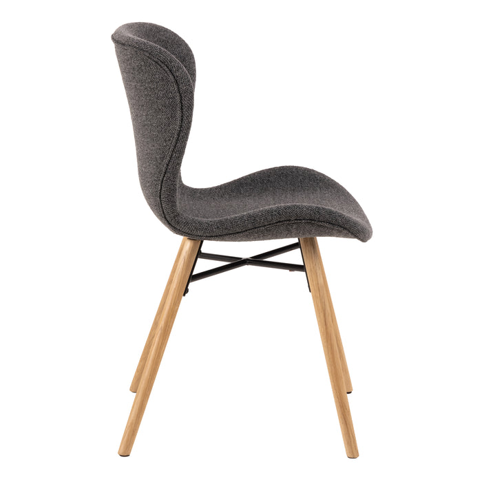 Townsville Round Dining Table in White and Oak Included 4 Batilda Dining Chairs with Grey Fabric and Oak