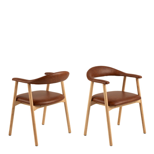 Addi Dining Chair With Armrest in PU Retro Brandy Set of 2 