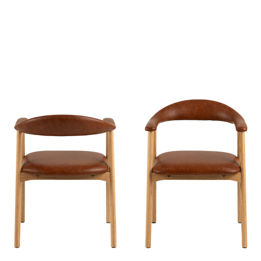 Addi Dining Chair With Armrest in PU Retro Brandy Set of 2 
