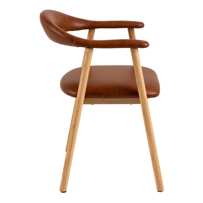 Addi Dining Chair With Armrest in PU Retro Brandy Set of 2 