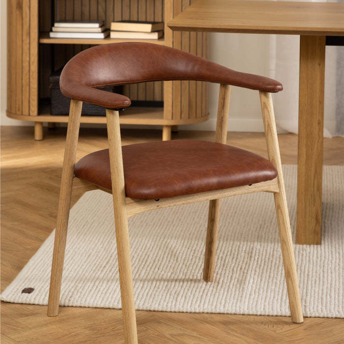 Addi Dining Chair With Armrest in PU Retro Brandy Set of 2 