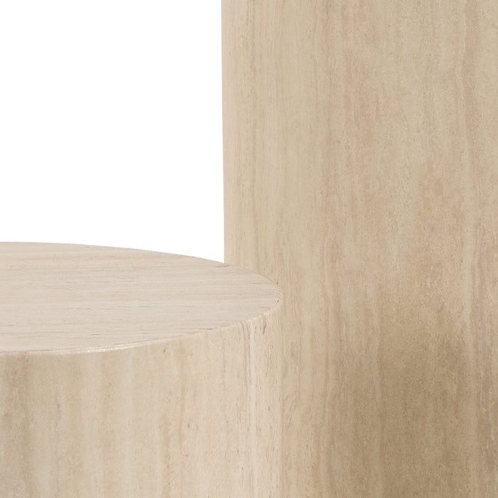 Dice Round Pedestal Set of 2 in Travertine Rough Paper