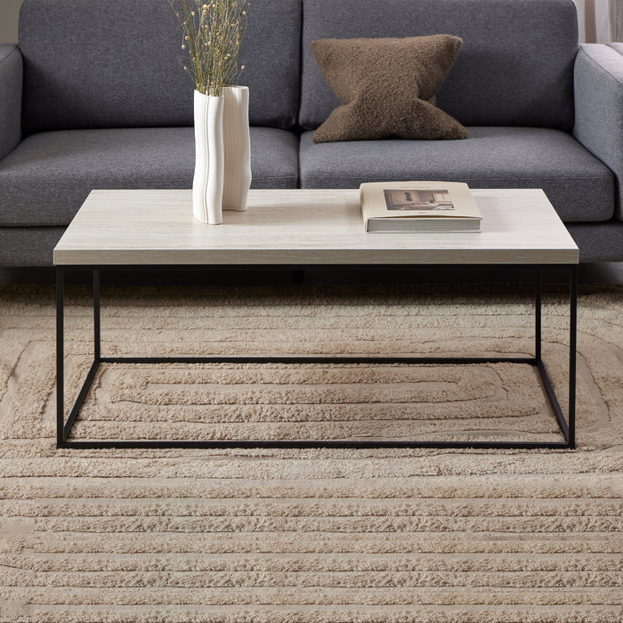 Barossa Coffee Table with Travertine Rough Paper Top & Black Powder Steel Base 110x55x45cm