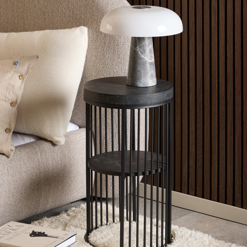 Strington Round Bedside Table 1 Shelf in Matt Black