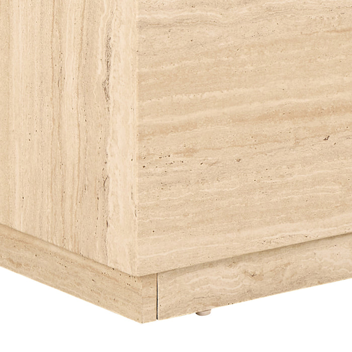 Dice Square and Rectangular Coffee Table Set of 2 in Travertine Rough Paper Effect 