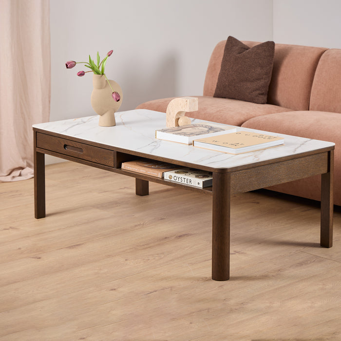 Southampton Rectangular Coffee Table 1 Drawer 1 Shelf  in Cream Ceramic 