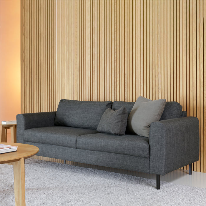 Omaha 3-Seater Sofa in Basel Dark Grey 19 Fabric, Base Matt Black Steel